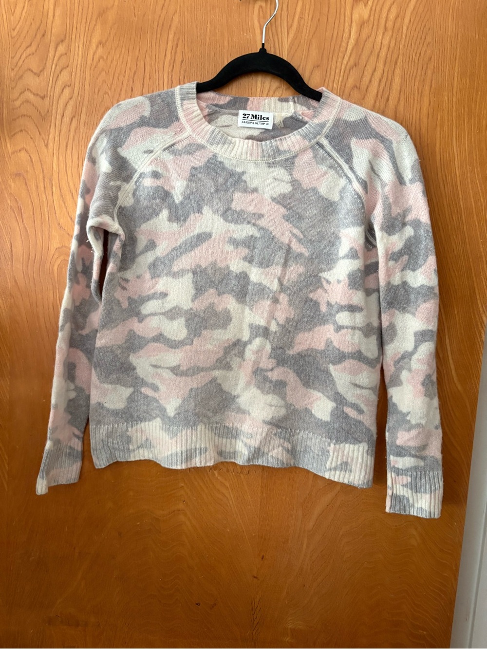 27 Miles Pink & Gray Cashmere Camo Crewneck Sweater XS